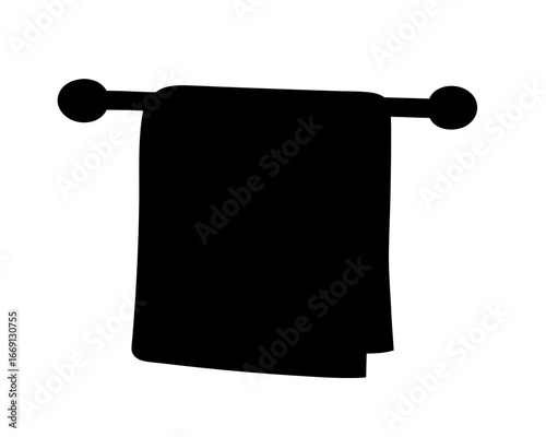 Solid black silhouette of a towel hanging on a bathroom towel bar