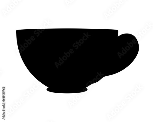 Black Silhouette of a Modern Teacup with Handle on a White Background
