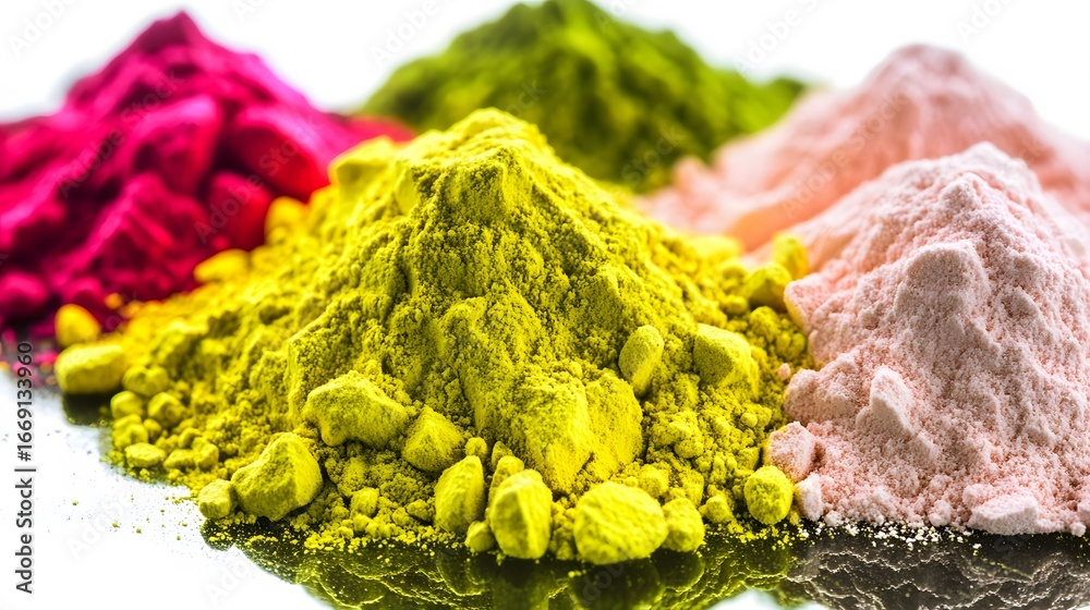 Obraz premium Vibrant Colorful Powder Piles Close Up Studio Shot