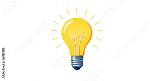 Lightbulb with rays, symbolizing idea, innovation, and creativity, on a gray background.