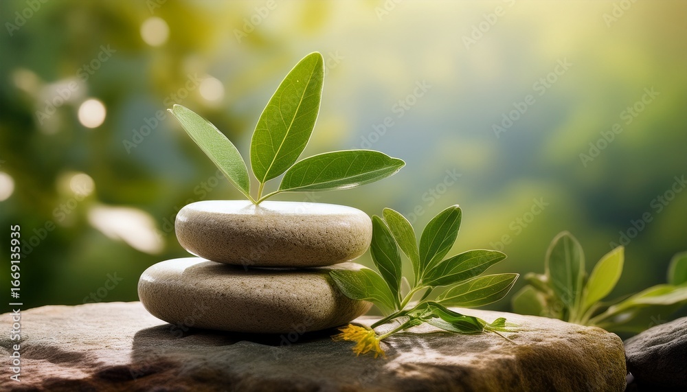 Obraz premium natural herbal supplements on stones with soft tones background