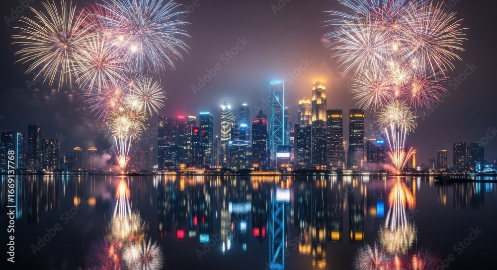 Fototapeta premium fireworks over the river