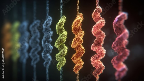 sequence depicting staggered chromosome arrangement and rainbow spindle fiber elongation during mitosis stage.