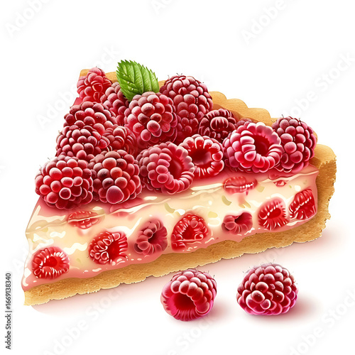 Slice of Raspberry Cheesecake with Fresh Berries and Mint Garnish