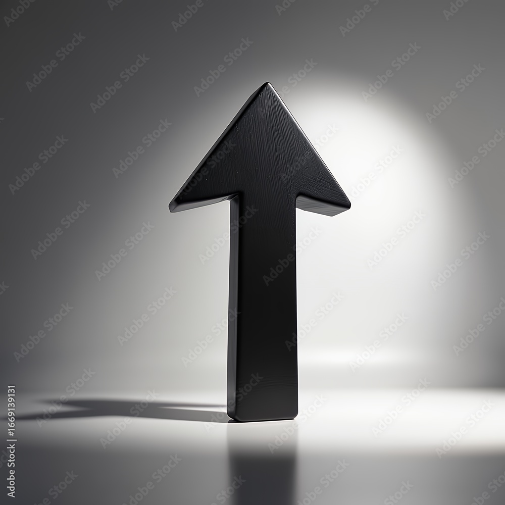 Fototapeta premium Black Arrow Pointing Upwards with Shadow