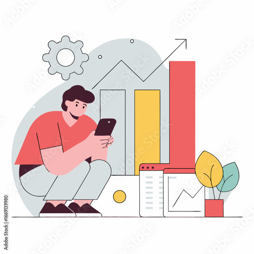 Man Using Phone for Business Analytics