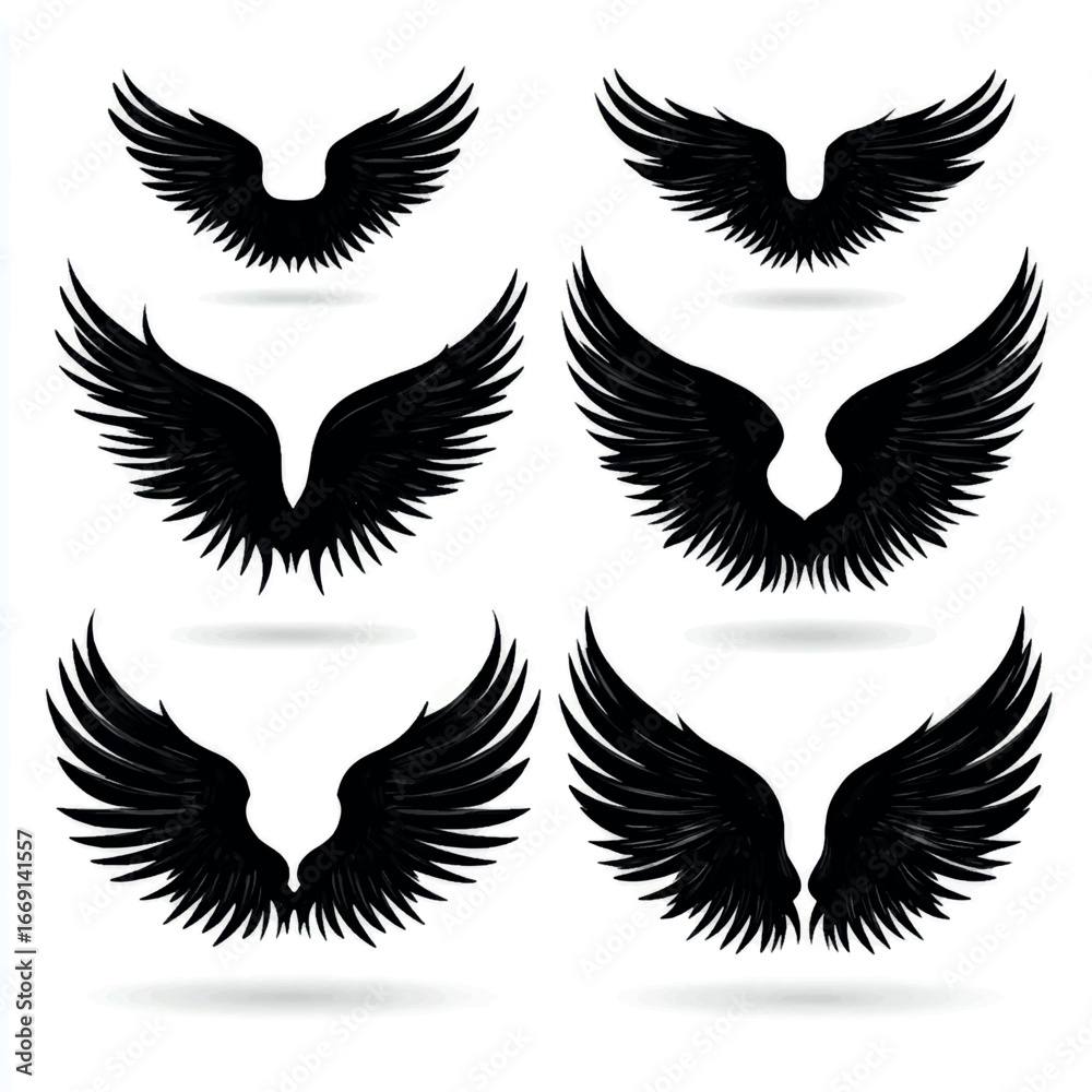 Obraz premium Angel wing silhouette set, Black & White silhouette set