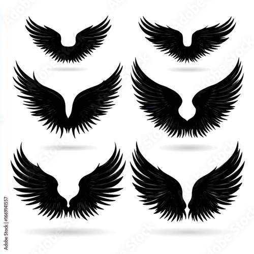 Angel wing silhouette set, Black & White silhouette set