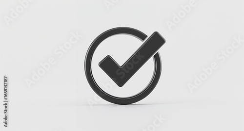 Checkmark symbol in a circle, 3D render on white background