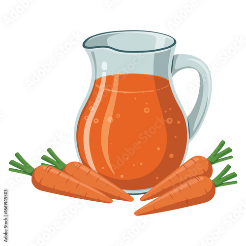 Fresh carrot juice glass with healthy carrots and motivational speech bubbles vector illustration