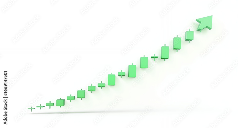 Fototapeta premium Upward Trend Illustrated with Green Candlestick Chart and Arrow