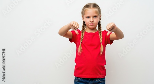 Child Expressing Disappointment Showing Thumbs Down Gesture isolated on transparent background