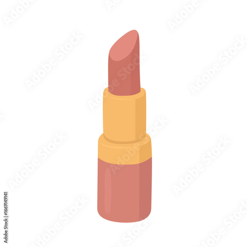 Nude lipstick in golden and coral case, elegant flat style, clean isolated vector illustration.