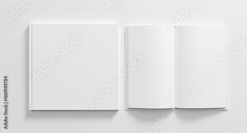 Blank white book with open and closed pages, mockup.