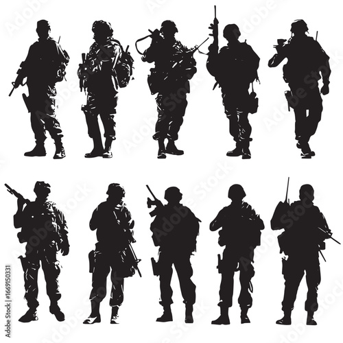 Army silhouette set, Black & White silhouette set