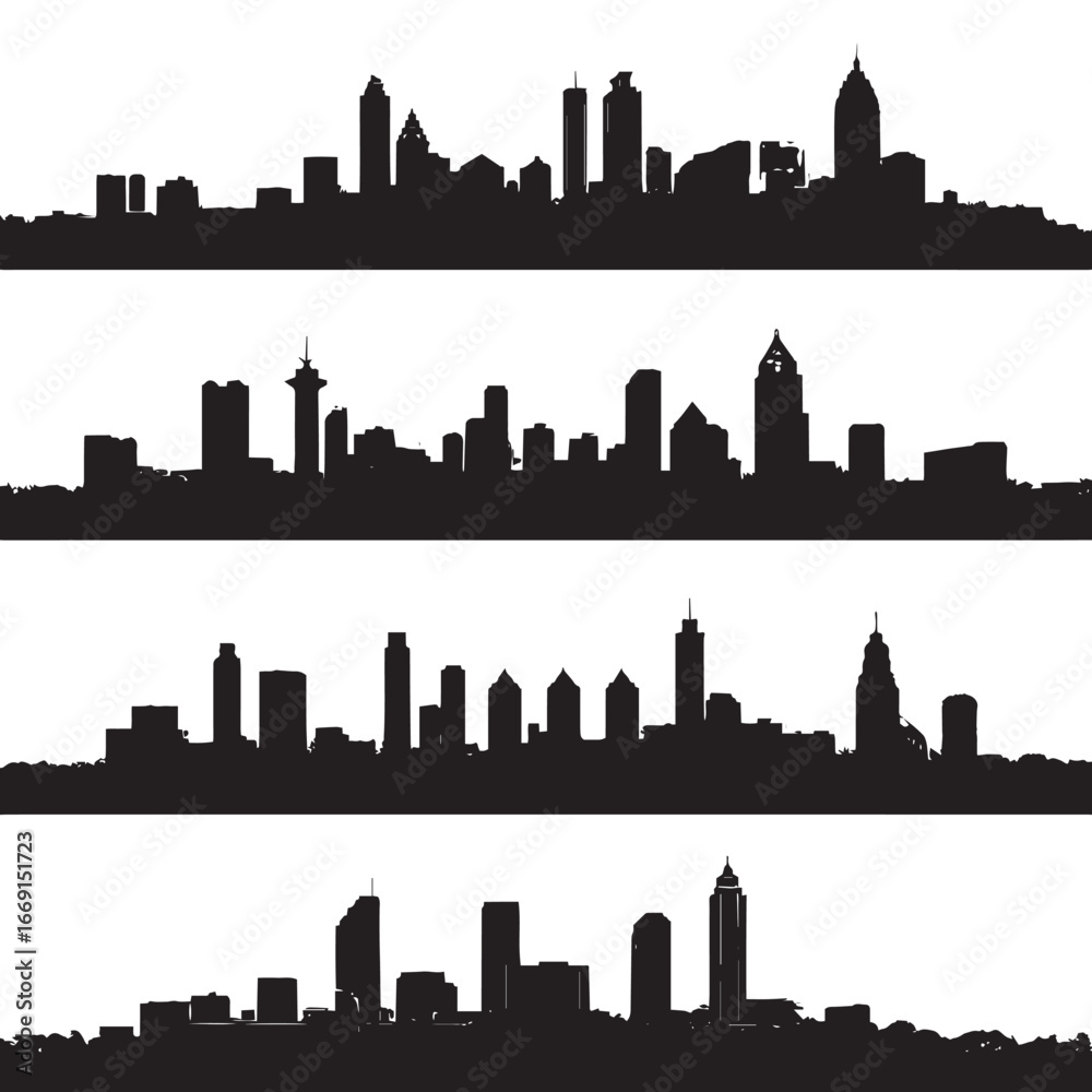 Naklejka premium Atlanta Georgia skyline silhouette set, Black & White silhouette set
