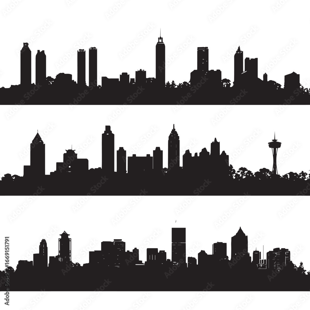 Fototapeta premium Atlanta skyline silhouette set, Black & White silhouette set