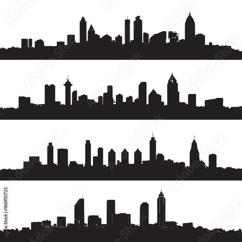 Atlanta Georgia skyline silhouette set, Black & White silhouette set