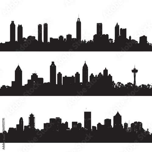 Atlanta skyline silhouette set, Black & White silhouette set
