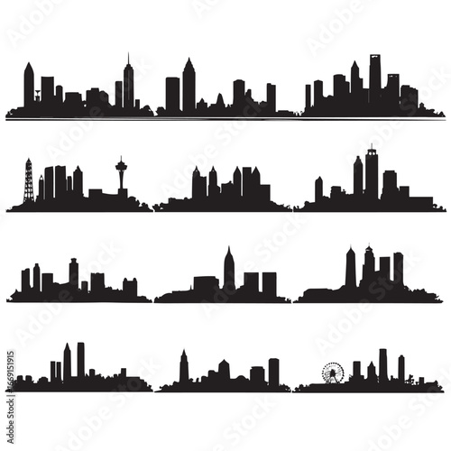 Atlanta skyline silhouette set, Black & White silhouette set
