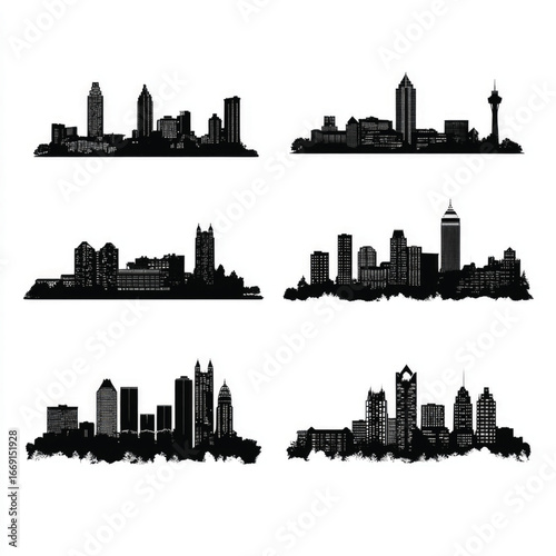 Atlanta skyline silhouette set, Black & White silhouette set