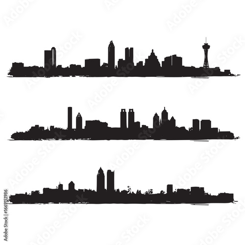 Atlanta skyline silhouette set, Black & White silhouette set