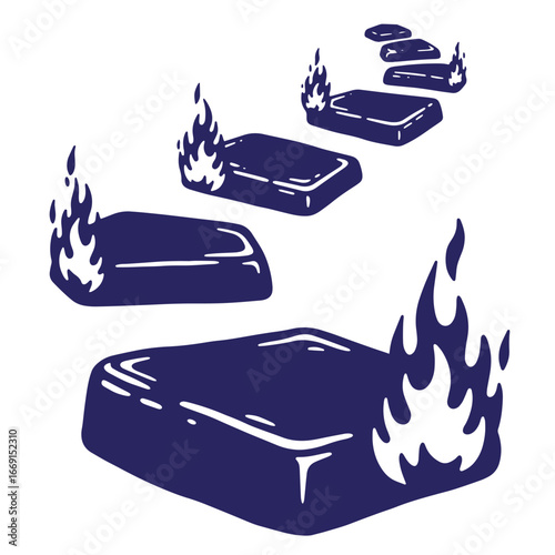 Illustration of stylized stone steps with flames, suitable for various design projects and concepts