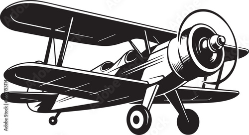 classic aviation vector illustration featuring early twentieth century open cockpit biplane engine wheels shading art