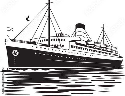 detailed line art vector of classic ocean liner passenger vessel retro maritime design with smokestack ai eps jpeg png