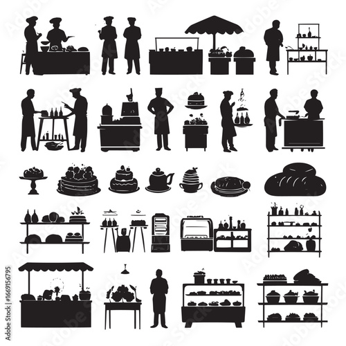 Bakery silhouette set, Black & White silhouette set