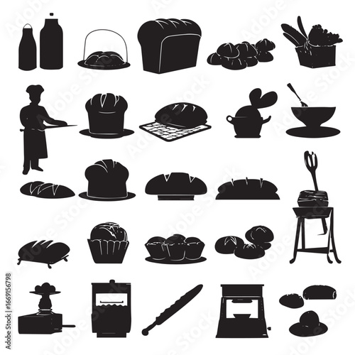 Bakery silhouette set, Black & White silhouette set