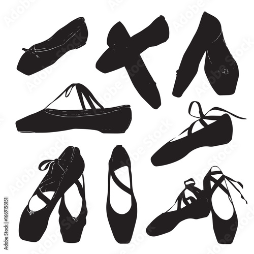 Ballet shoes silhouette set, Black & White silhouette set
