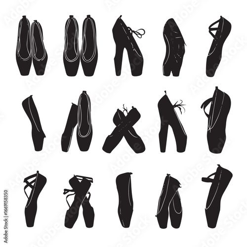 Ballet shoes silhouette set, Black & White silhouette set