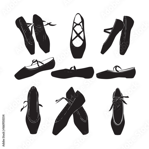 Ballet shoes silhouette set, Black & White silhouette set