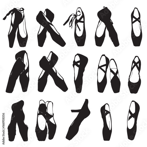 Ballet shoes silhouette set, Black & White silhouette set