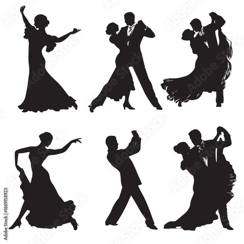Ballroom dancing silhouette set, Black & White silhouette set