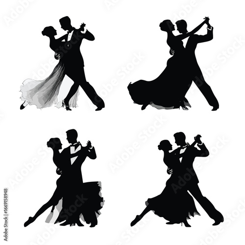 Ballroom dancing silhouette set, Black & White silhouette set