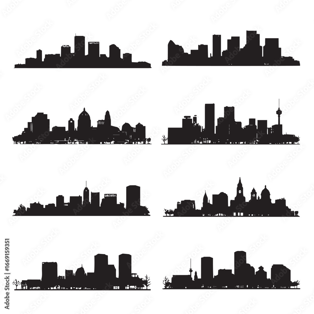 Naklejka premium Baltimore city skyline silhouette set, Black & White silhouette set