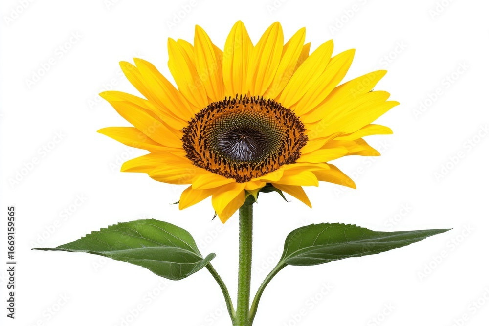 Fototapeta premium Vibrant Single Sunflower Blossom: Close-up Studio Shot on White Background