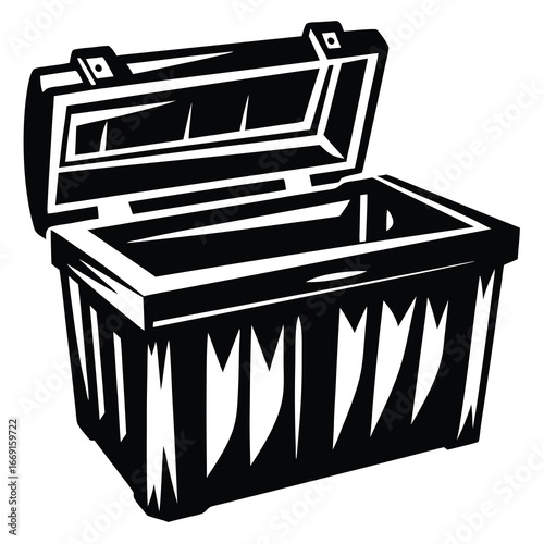 Monochrome toolbox chest container box with open lid and stylized design