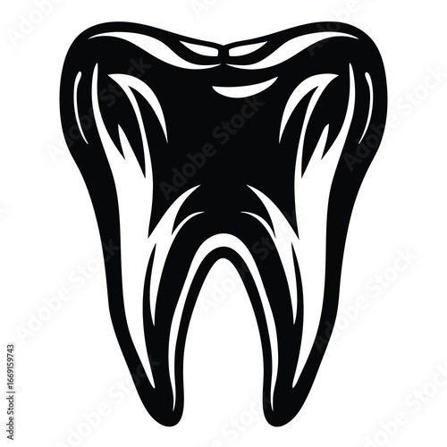 Abstract black and white molar drawing representing dentistry and oral health