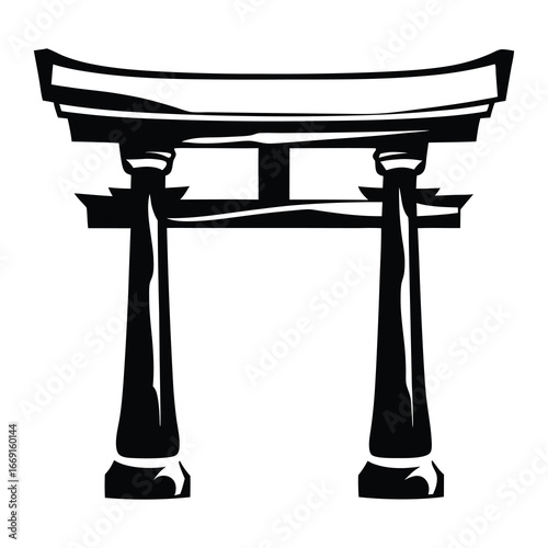 Black and white simple graphic of a traditional Japanese Torii gate
