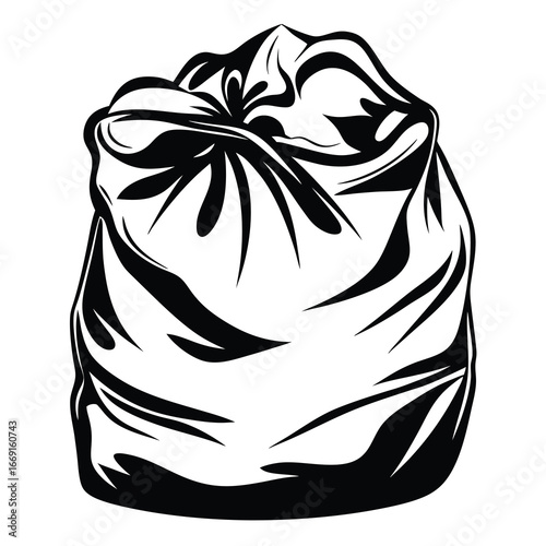 High contrast illustration of a tied off sack with dramatic lighting