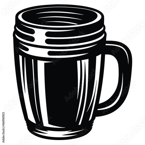 Black and white drawing of a stylized beer stein or mug image