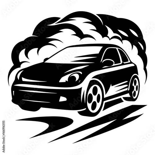 Monochrome vector illustration of a stylish sports car in motion with flair