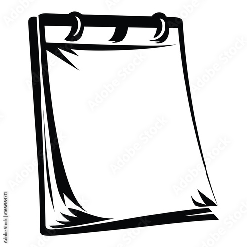 Monochrome sketch illustration of a spiral notepad or calendar with blank pages