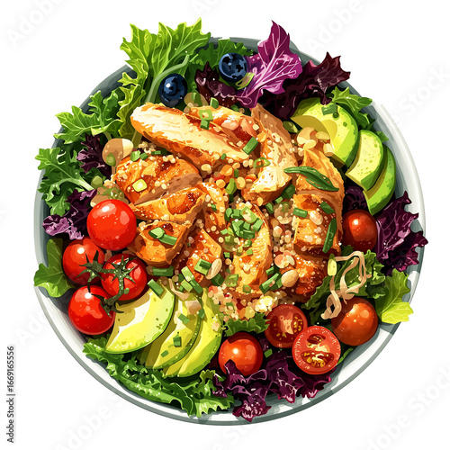 Healthy and delicious grilled chicken salad with fresh greens