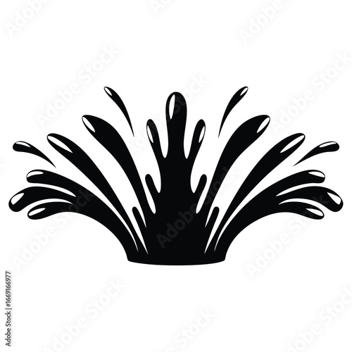 Stylized Black and White Water Splash Illustration Featuring Symmetrical and Dynamic Design