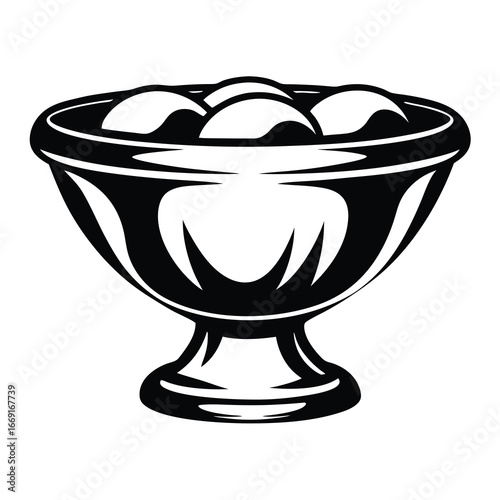 Black and white graphic image of an ice cream sundae dish