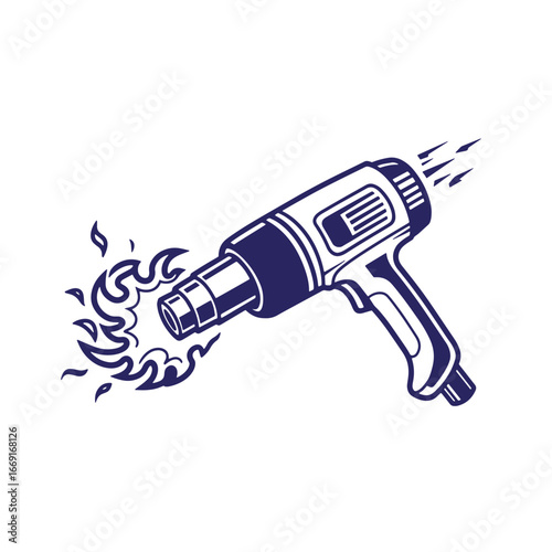 Vector illustration of a heat gun showing hot air and blue flames with clean lines